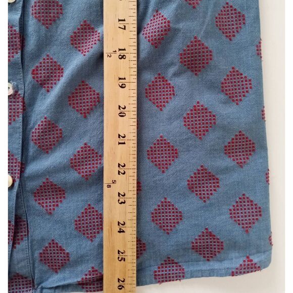 Foxcroft NY Cold Shoulder Collared Shirt Women 6 Blue Red Diamond Shape … - Picture 5 of 7